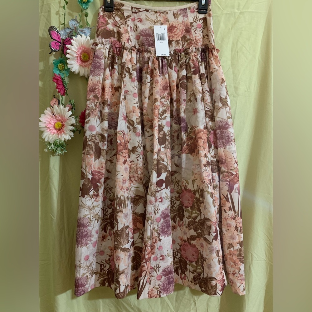 En Saison Pink and Brown Maxi A-Line Skirt